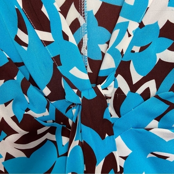 Diane Von Furstenberg silk dress lightweight ecru brown cerulean blue  size  2 - Picture 7 of 14